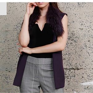 Dolce Cabo Purple Knit Vest with Detachable Raccoon Fur Collar - Medium - NWT